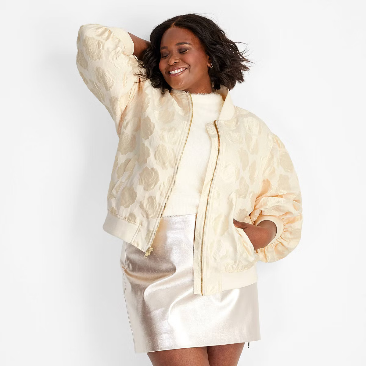 Women's Brocade Relaxed Bomber Jacket - Future Collective Cream Floral 4X | Target