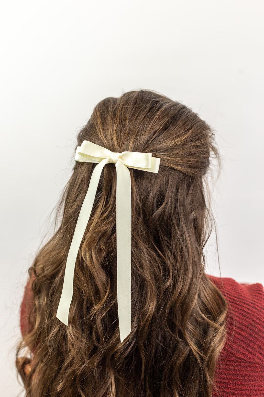 Ivory Cream Matte Satin Ribbon Hair Bow Barrette, Bow Clip Grace & Grandeur Micro Alice Satin Bow... | Etsy (US)