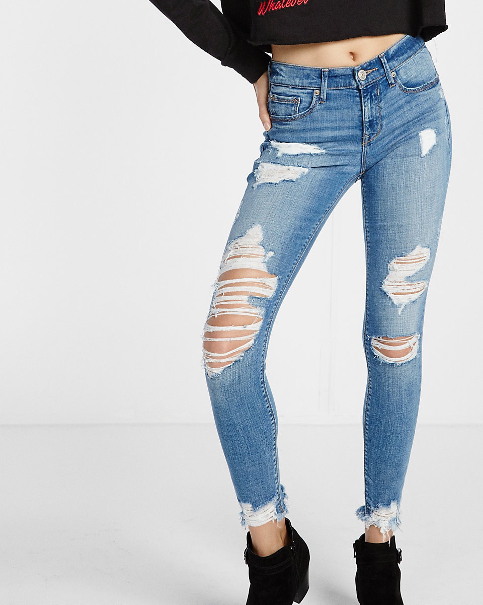 Mid Rise Distressed Stretch+ Performance Ankle Jean Legging | Express