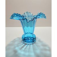 Vintage Blue Glass Vase, Vintage Blue Beacon Glass, Glass Vase, Ruffle Edge | Etsy (US)