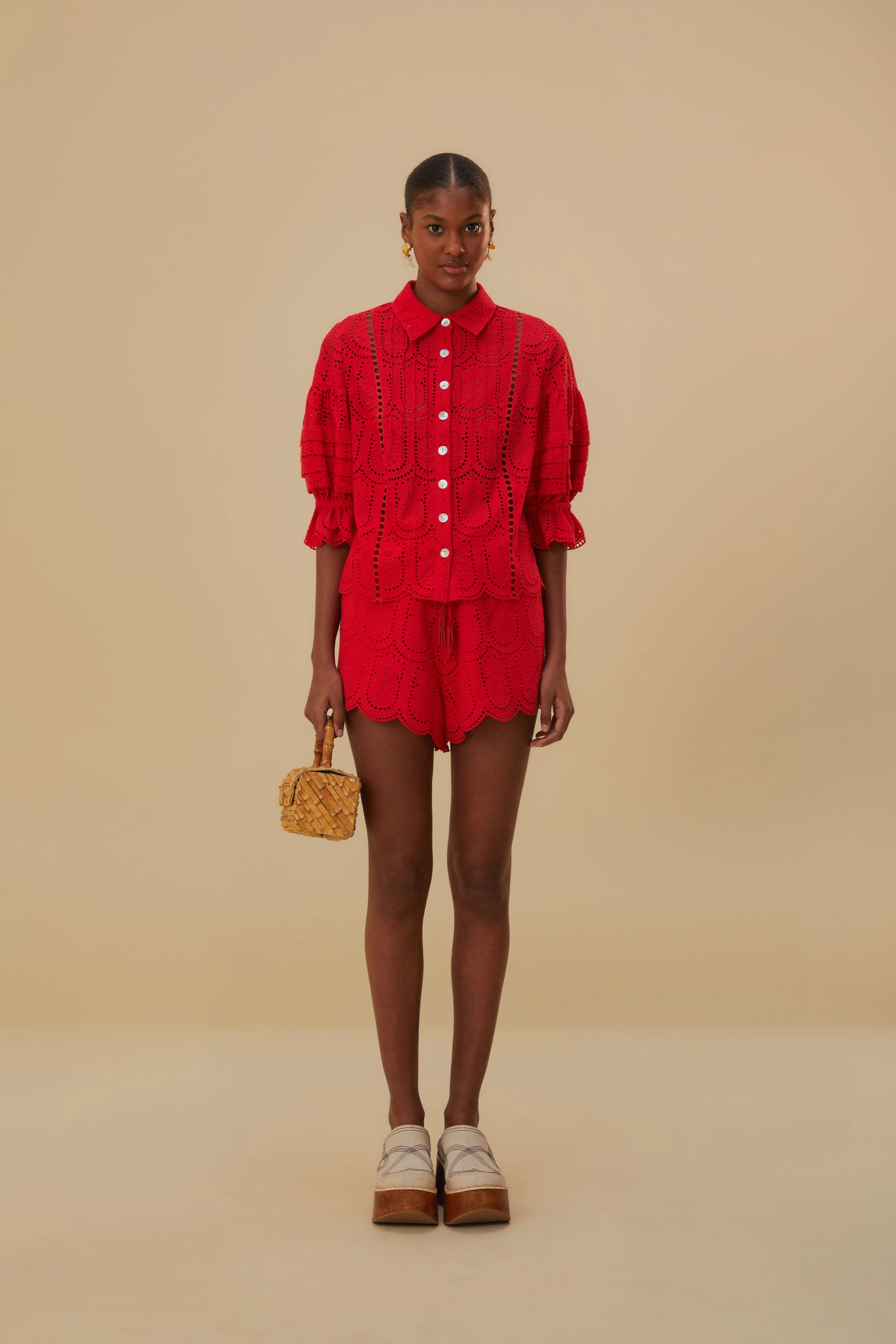 Red Pineapple Eyelet Shorts | FarmRio (US)