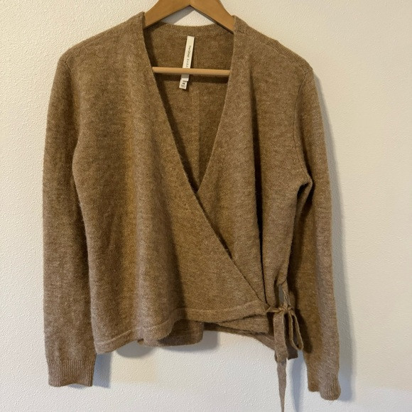 Aritzia the Group Babaton Alpaca Wool Wrap Sweater Camel Side Tie Semi Crop-XS | Poshmark