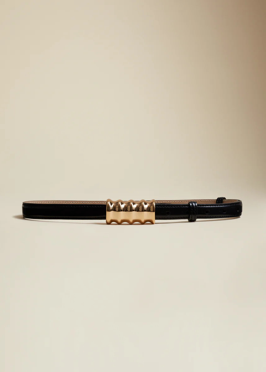 The Small Julius Belt in Black Leather with Gold | Khaite