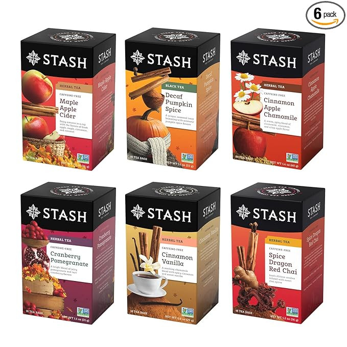 Stash Tea Fall for Autumn 6 Flavor Tea Sampler, 6 Boxes With 20 Tea Bags Each (120 Tea Bags Total... | Amazon (US)