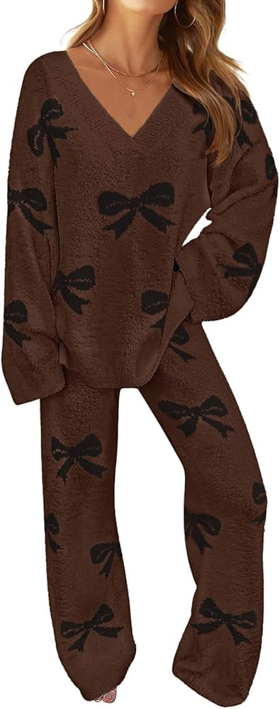 MEROKEETY Women's Lounge Sets 2026 Fall Fashion 2 Piece Outfits Sweater Pajama Set Fuzzy Loungewe... | Amazon (US)
