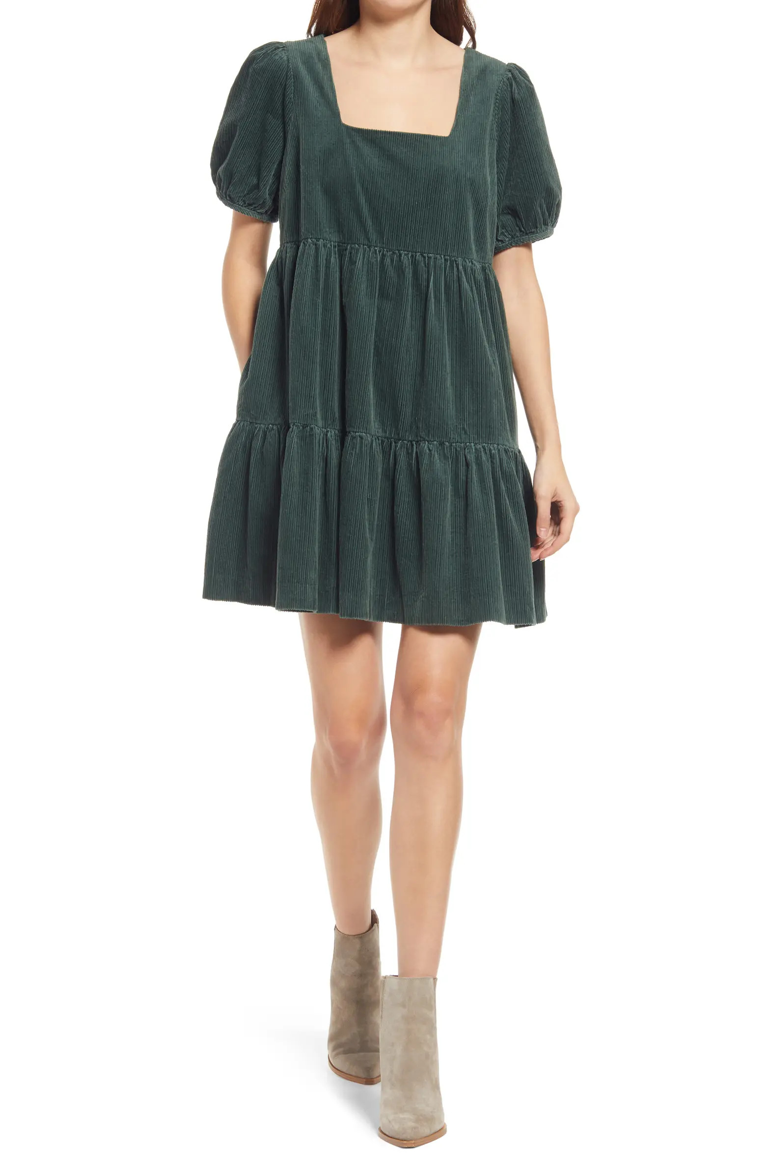 Madewell Aidy Cotton Corduroy Tiered Minidress | Nordstrom | Nordstrom