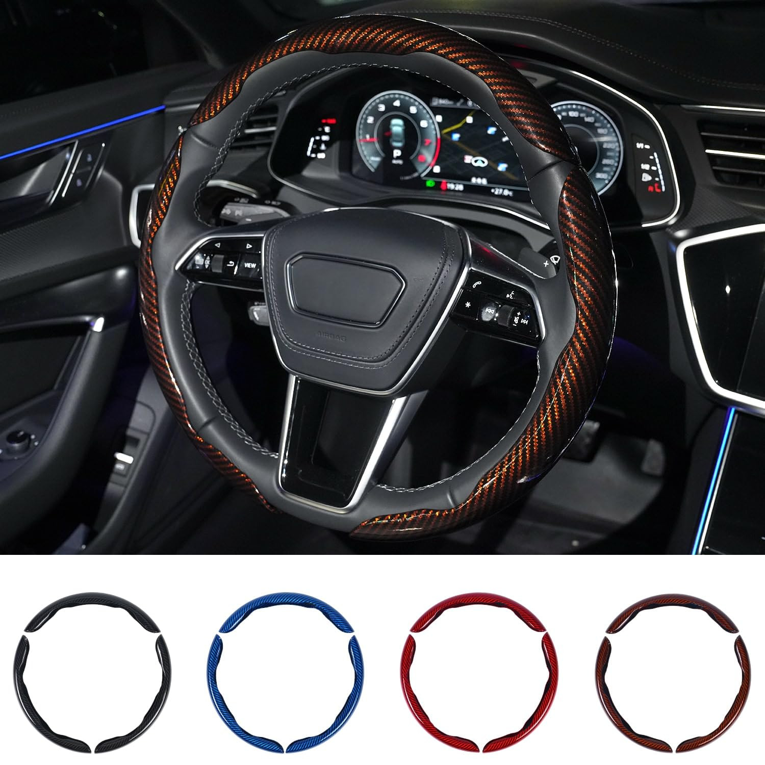 Carbon Fiber Steering Wheel Cover 3PCS Set – Anti-Slip, Scratch-Resistant, Universal Fit for 14... | Amazon (US)
