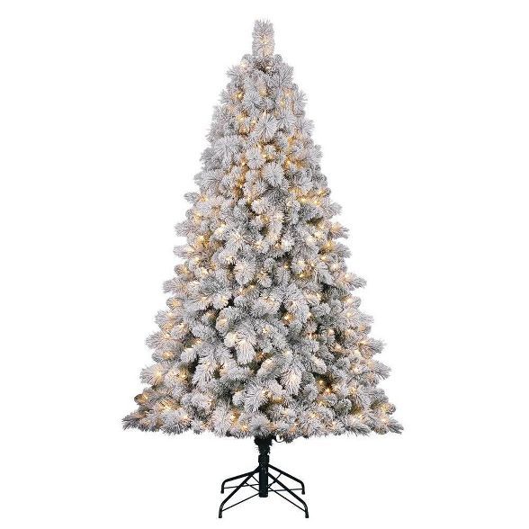 Home Heritage Cascade 7' Pine White Flocked Artificial Prelit Christmas Tree | Target