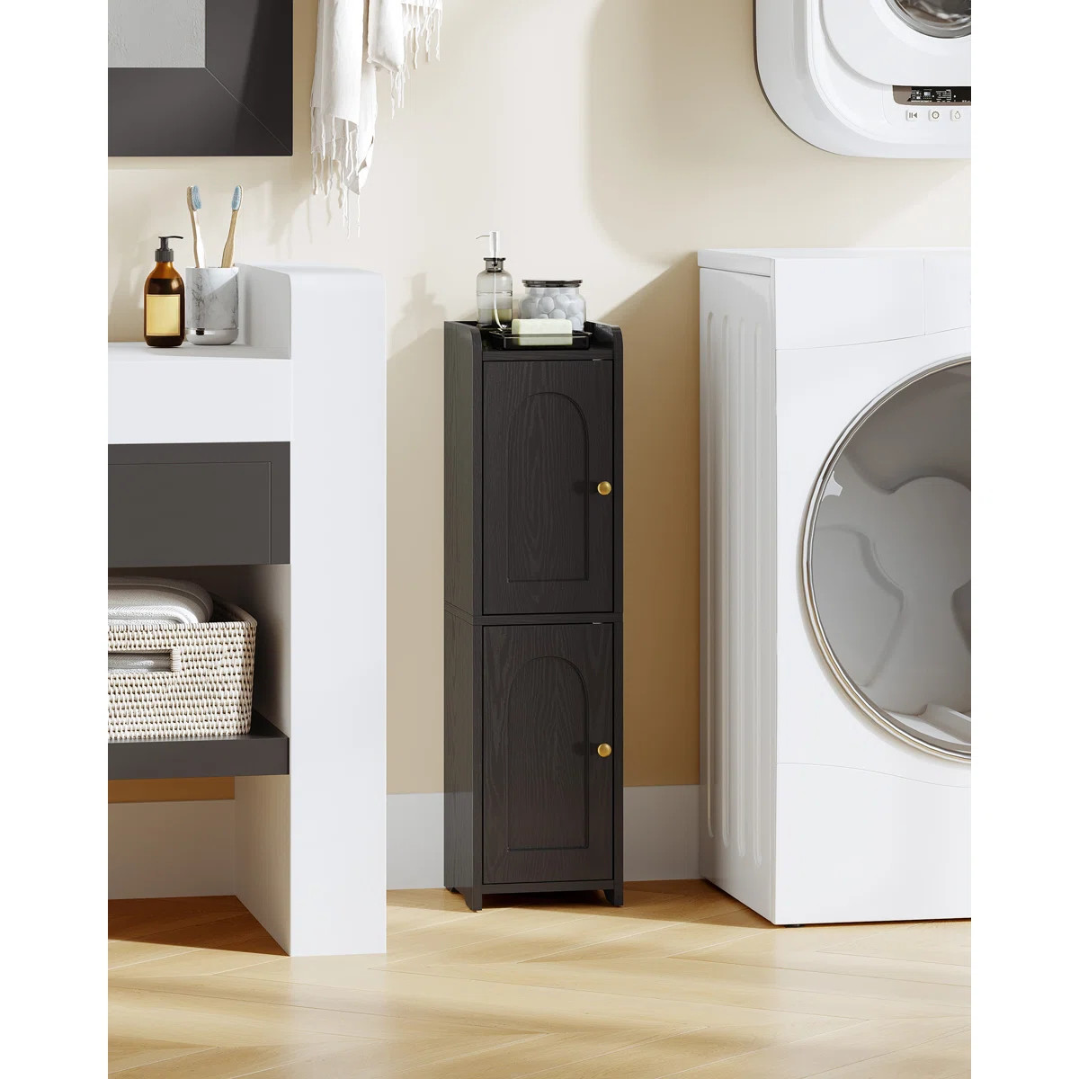 Bathroom Storage Cabinet, Corner Floor Cabinet with 2 Doors and Adjustable Shelf, Narrow Toilet P... | Wayfair North America