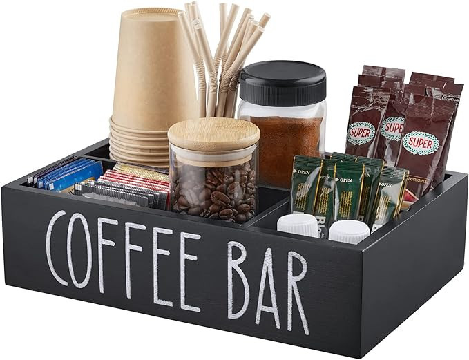 ALELION Coffee Station Organizer with Removable Dividers - Wood Coffee Bar Accessories Organizer ... | Amazon (US)
