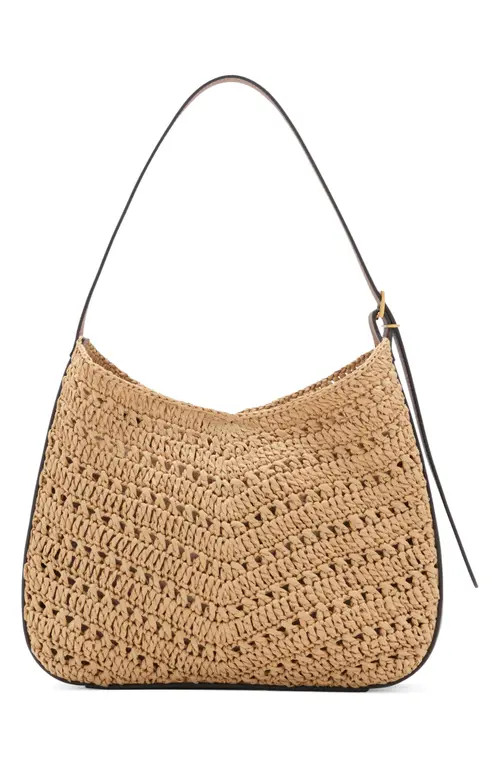 MANGO Woven Straw Shoulder Bag in Beige Straw/Brown Leather at Nordstrom | Nordstrom