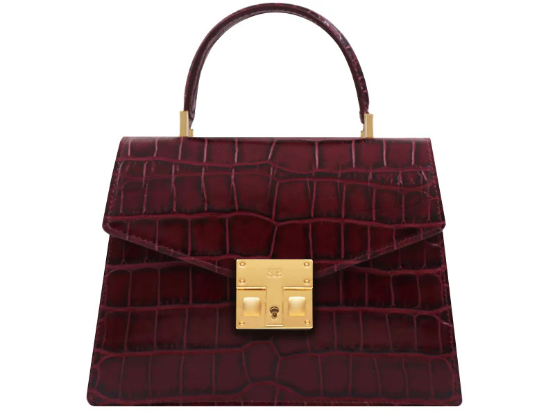 Odette Mini Orinoco 'Croc' Print Calf Leather Handbag - Wine | Lalage Beaumont