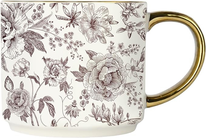 Sweet Water Decor Brown Delft Mug with Gold Handle, 14oz Fine Bone China Coffee Cup for Tea, Latt... | Amazon (US)