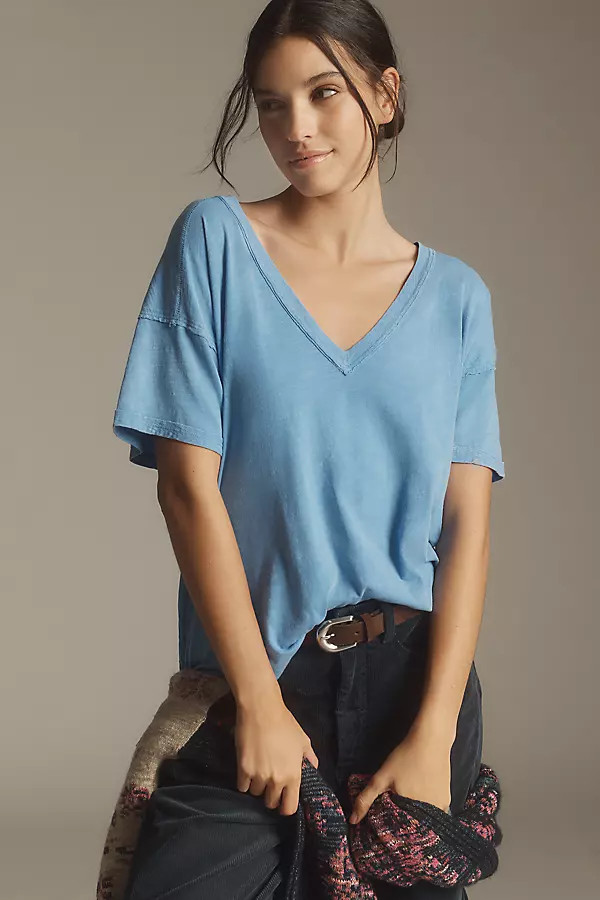 The Jordyn Perfect Oversized Cotton-Slub Tee by Pilcro: V-Neck Edition | Anthropologie (US)