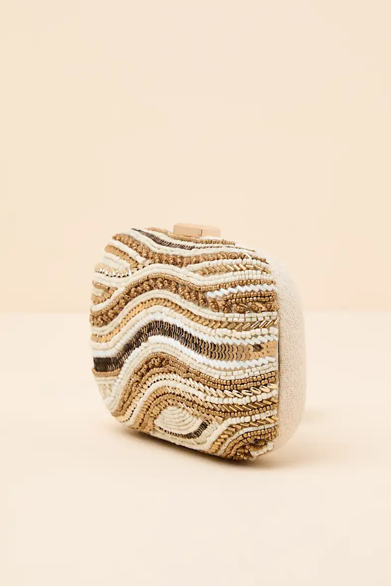 Daffi Gold and Ivory Beaded Clutch | Lulus