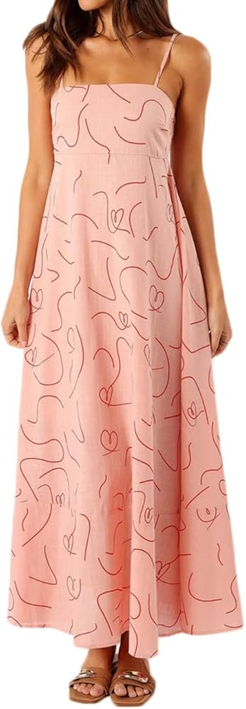 Women Spaghetti Strap Maxi Dress Colorful A Line Swing Long Smocked Picnic Dress Boho Beach Vacat... | Amazon (US)