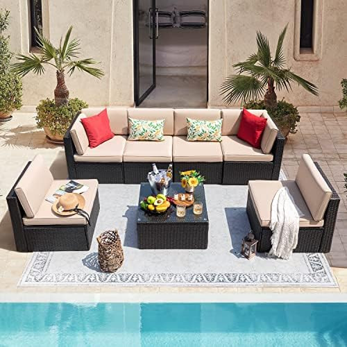 Devoko 7 Pieces Outdoor Sectional Sofa Patio Furniture Sets Manual Weaving Wicker Rattan Patio Co... | Amazon (US)