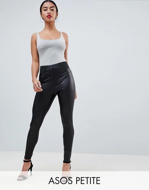 ASOS DESIGN Petite leather look leggings with elastic slim waist | ASOS US