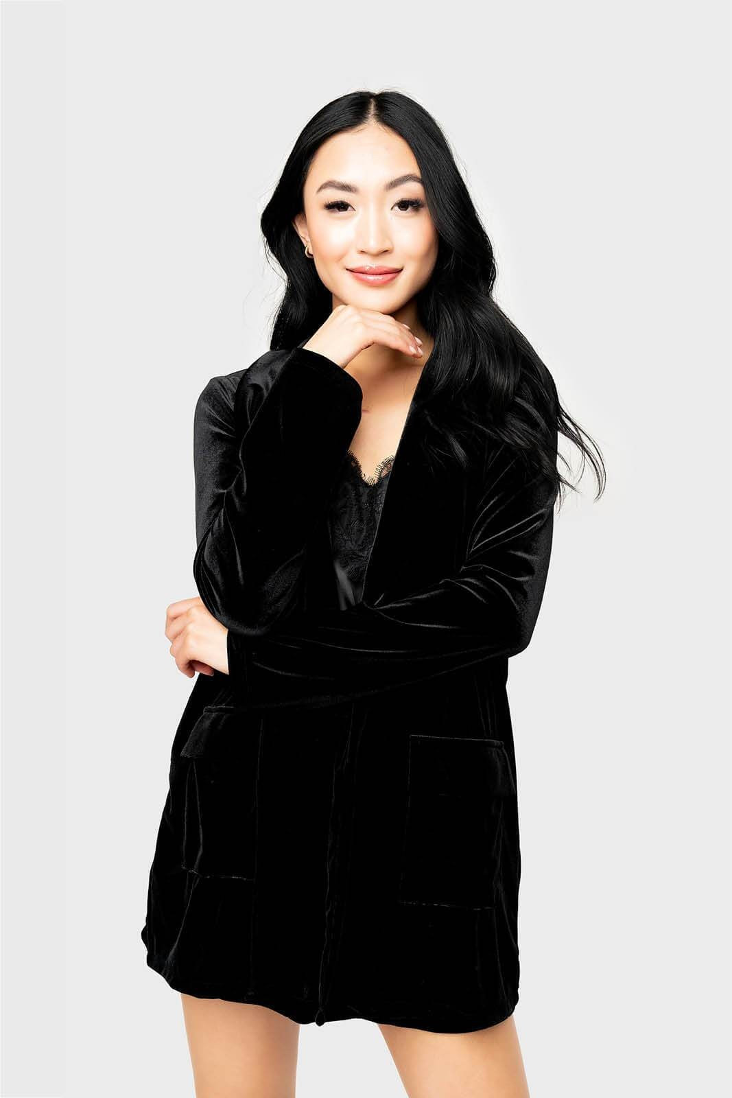 Jennifer Long Line Velvet Blazer | Gibson