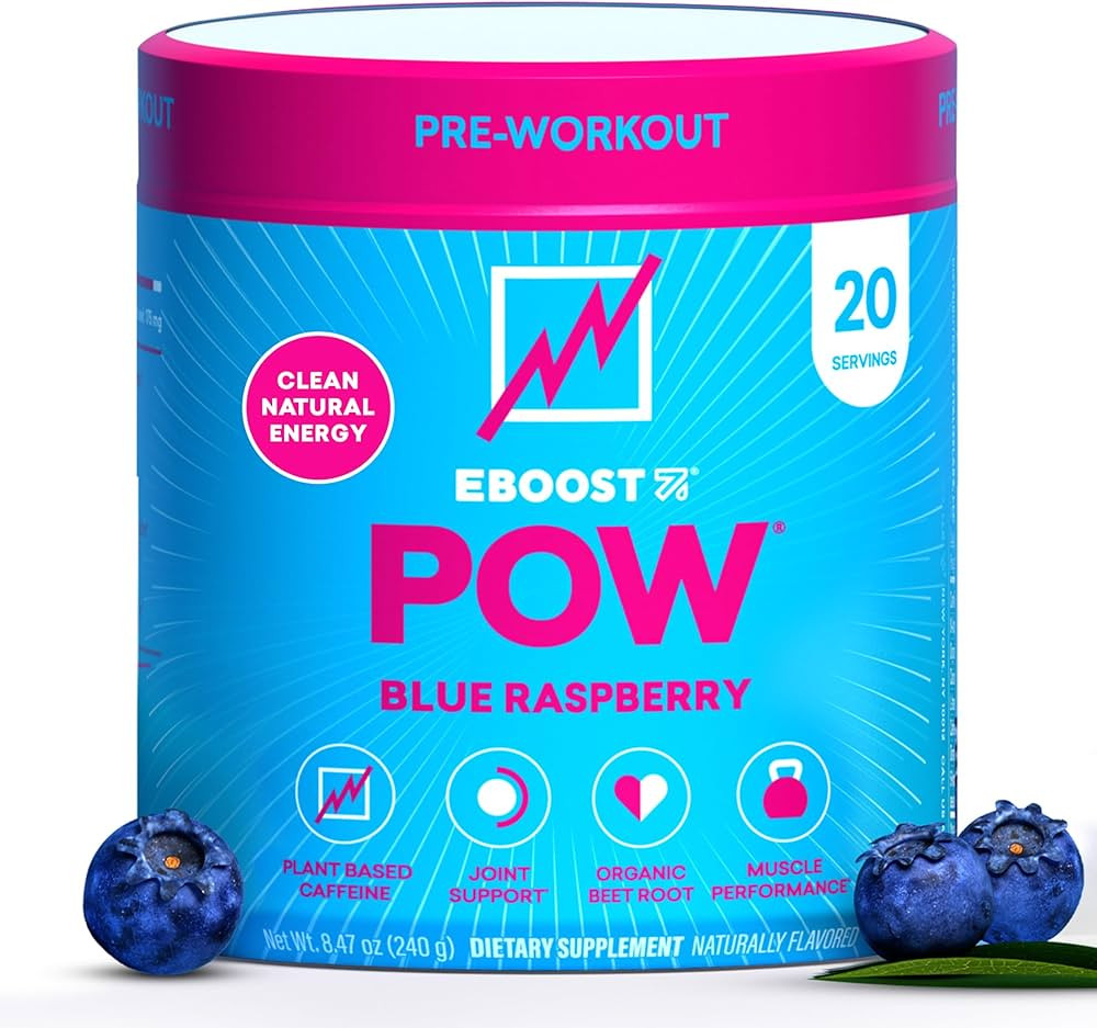 EBOOST POW Natural Pre Workout Powder – 20 Servings - Blue Raspberry - A PreWorkout Supplement ... | Amazon (US)