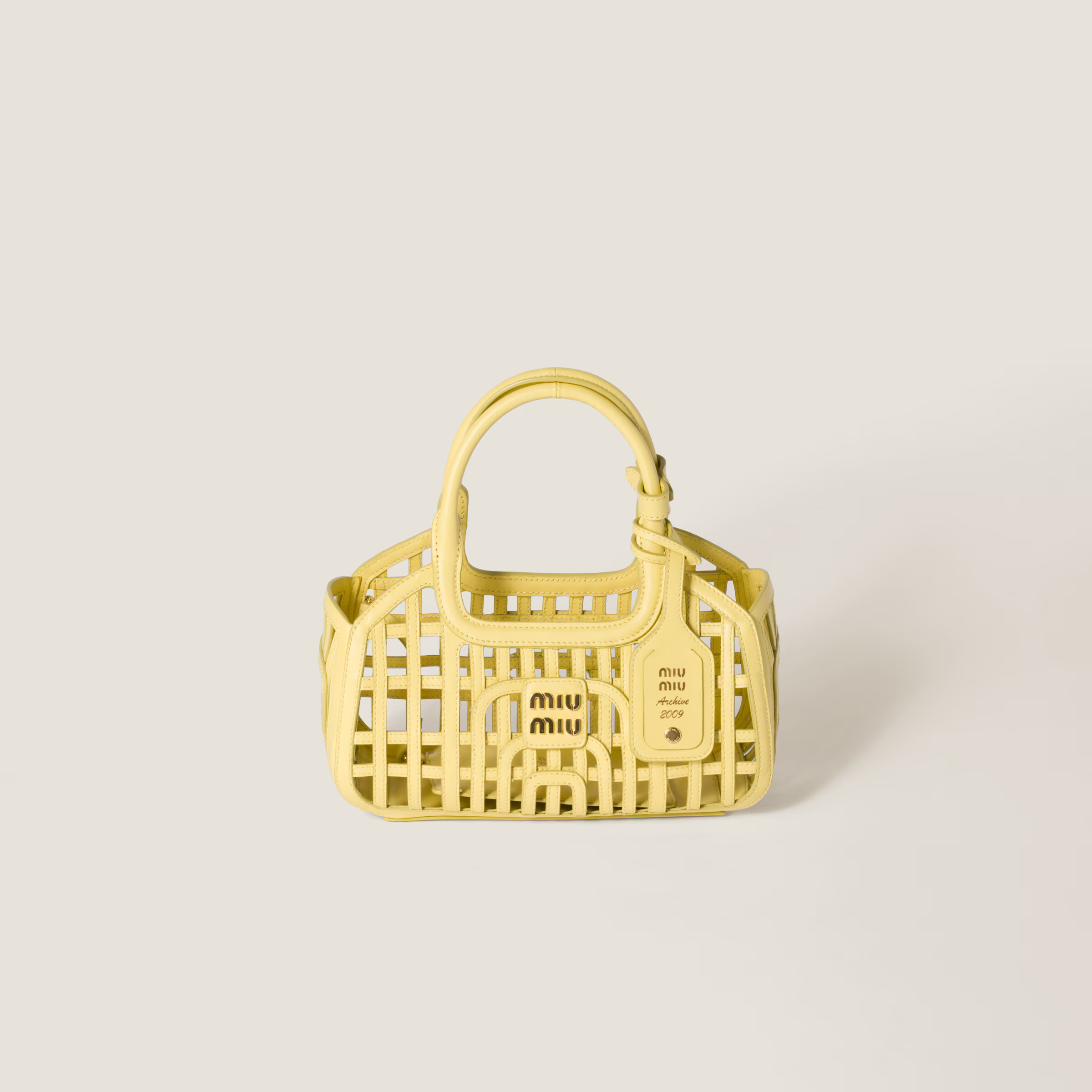 Lemon Yellow Leather Basket | Miu Miu | Miu Miu US