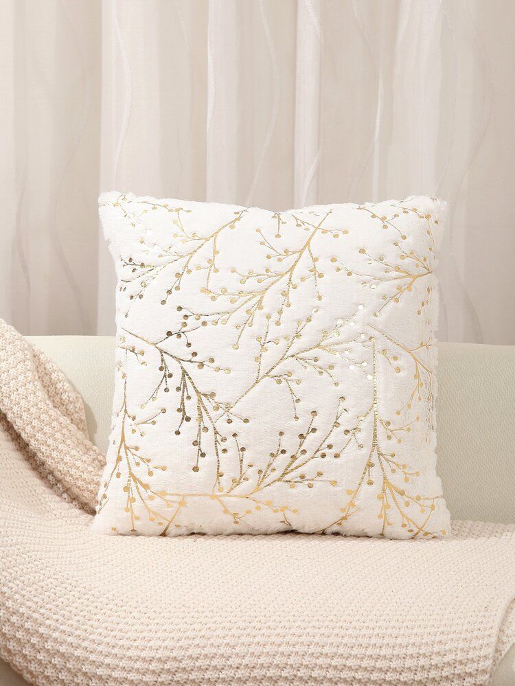 Metallic Leaf Pattern Cushion Cover Without Filler | SHEIN