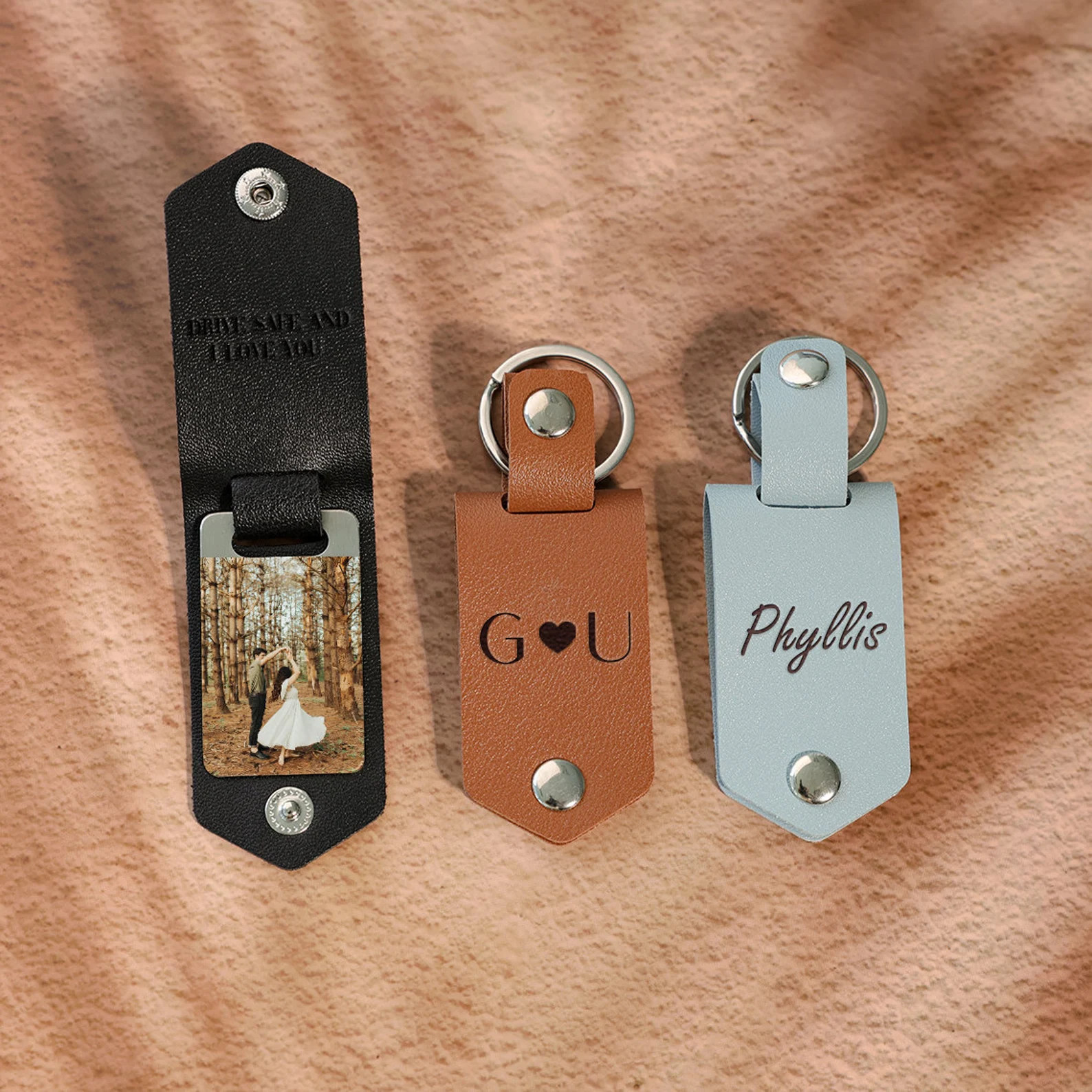 Personalized Leather Photo Keychain,fathers Day Gift, Custom Text Leather Keyring, Leather Photo ... | Etsy (US)