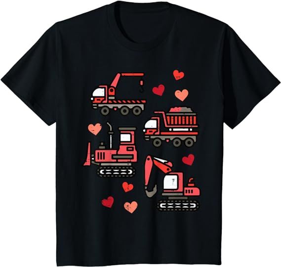 Kids Valentines Day Construction Trucks Funny Boys Kids Toddler T-Shirt | Amazon (US)