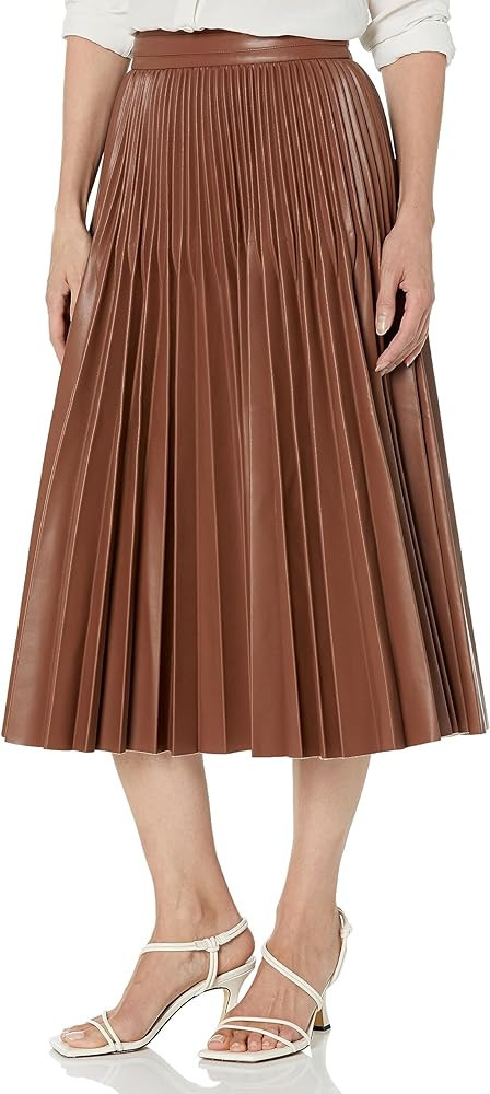 BCBGMAXAZRIA Women's Faux Leather Pleated Skirt with Back Zipper | Amazon (US)