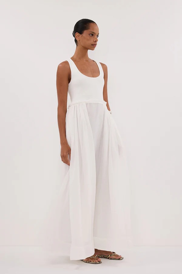 APRIL WHITE HYBRID KNIT MIDI DRESS | DISSH