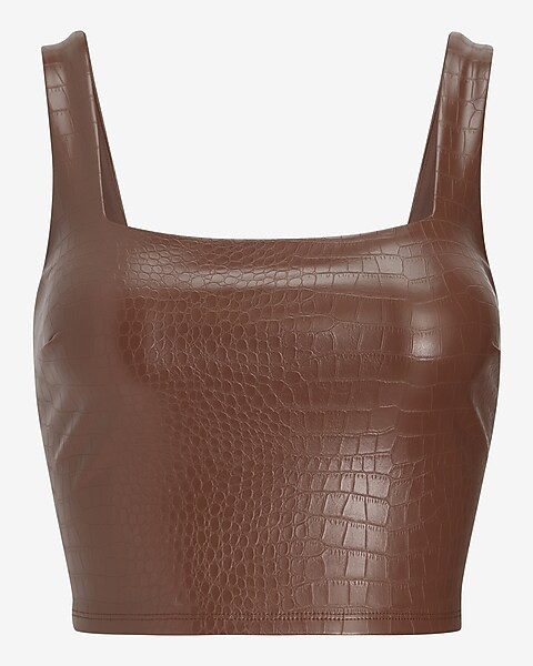 Body Contour Croc Faux Leather Square Neck Cropped Tank | Express