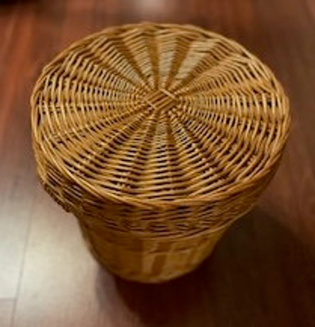 Vintage Wicker Hamper Basket. 1970s Round Storage Basket With Handles & Lid, 12 Inch, Great Clean... | Etsy (US)