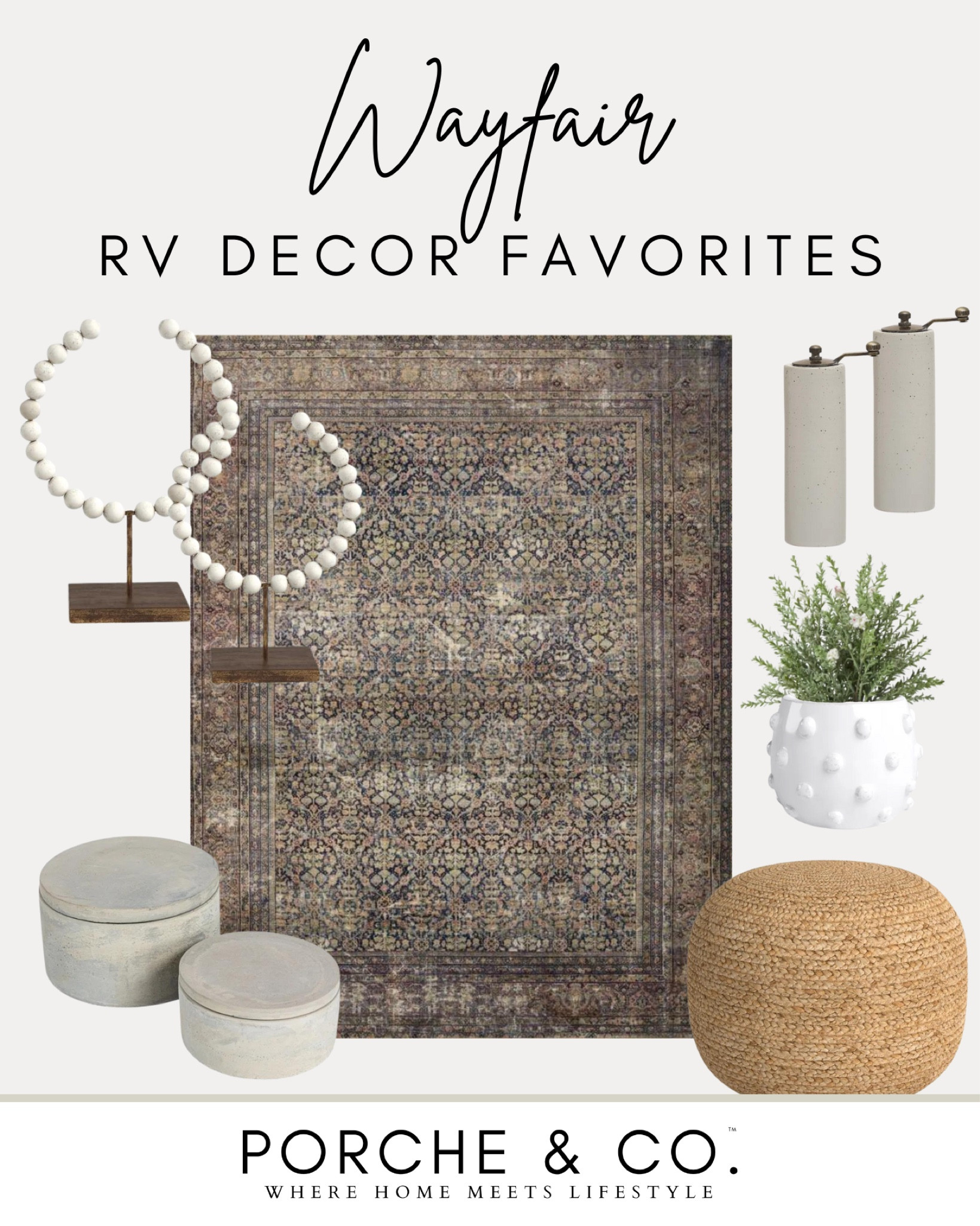 @Wayfair RV home decor best selling favorites! So affordable and gorgeous 🏡 Vintage rug, woven jute natural ottoman, white pot planter, cement boxes and vintage style salt and pepper shakers! #wayfair #wayfairpartner #rv #home #decor

#LTKHome #LTKStyleTip