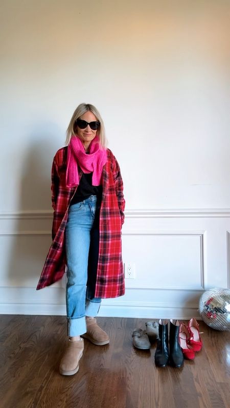 Straight leg jeans- I sized down to 23 regular length. I’m almost always a 24 or 25

Coat on sale, under $40 in my true size xs
Ugg ultra mini
How to wear, styling tips, Fall outfit, Scarf on sale, pop of color

#LTKsalealert #LTKover40 #LTKstyletip
