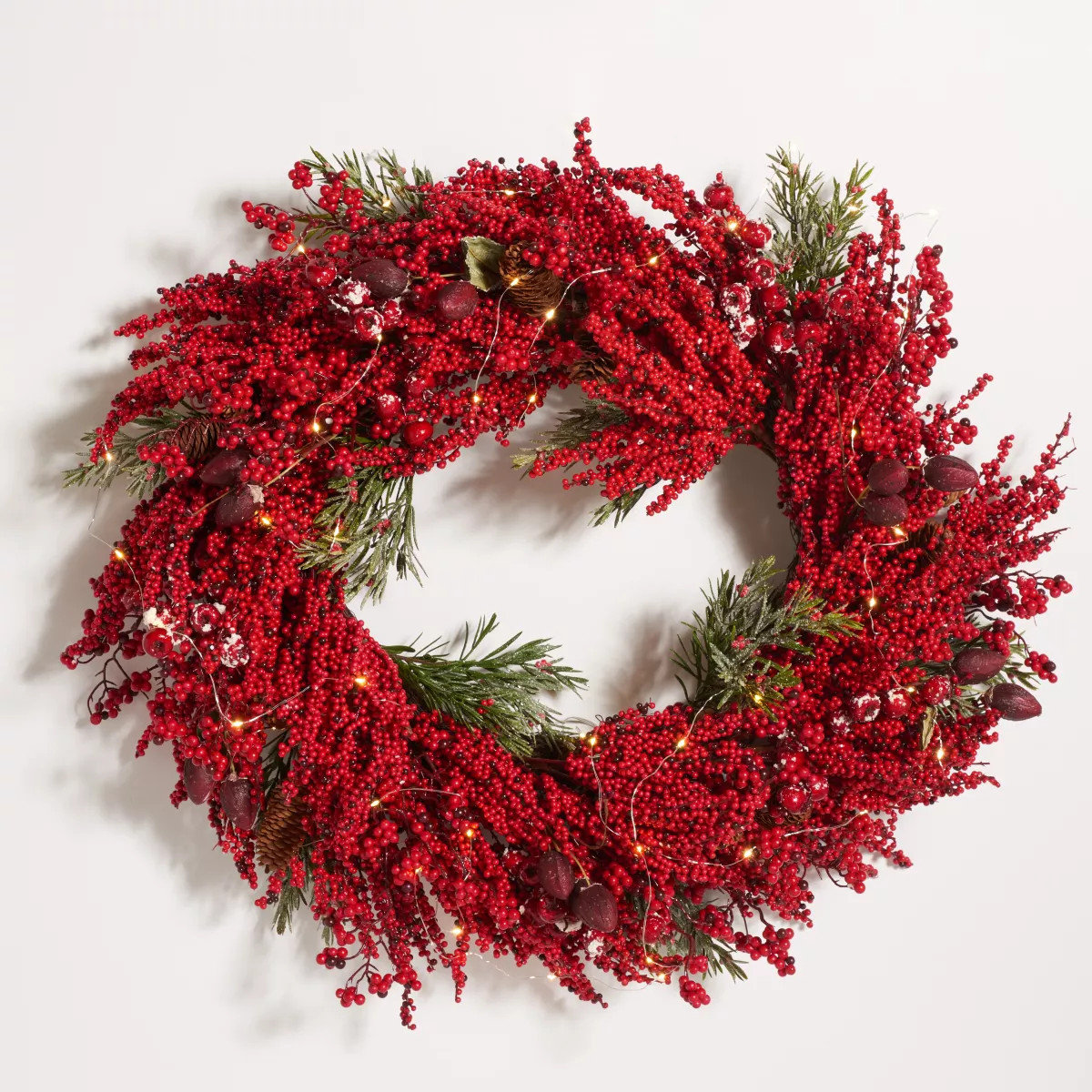 Faux 30" Red Berry & Pine Led Wreath - Deep Red/Green - Safavieh | Target