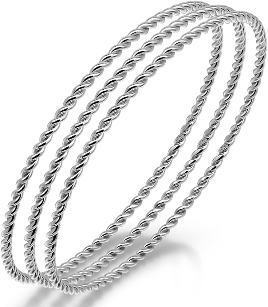 925 Sterling Silver 2MM Round Twisted Cable wire Bangle Bracelet - Delicate Dainty Twist Cable Ba... | Amazon (US)