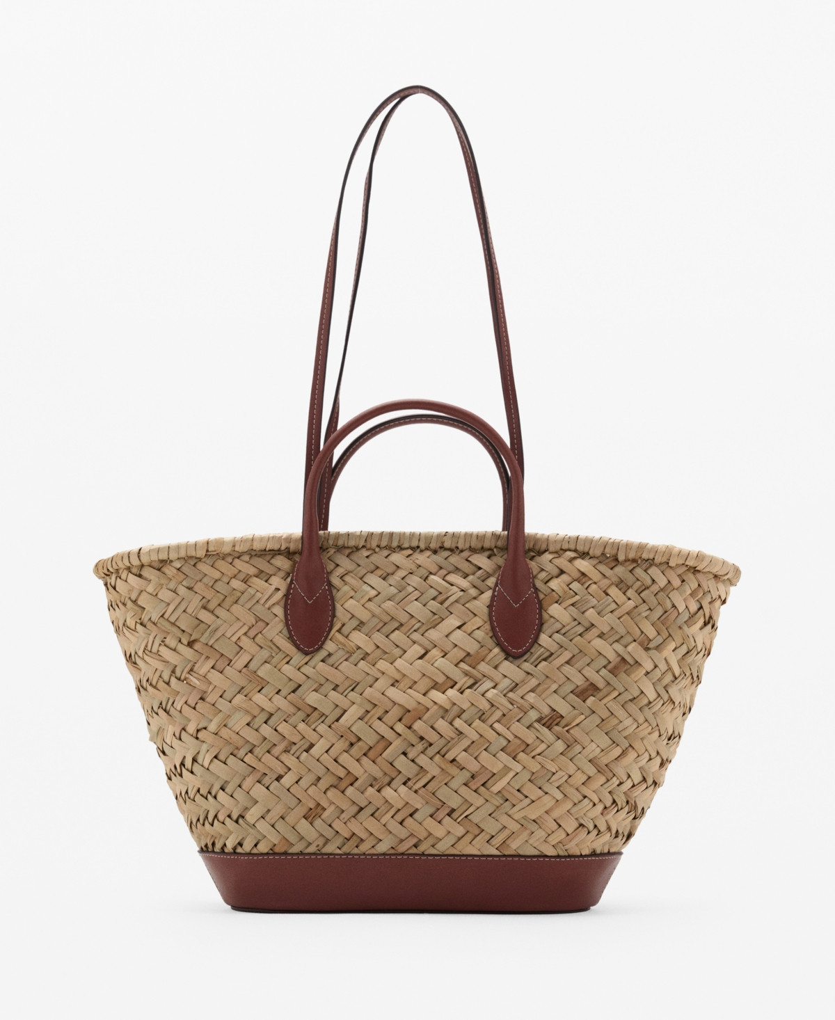 Mango Women's Large Double-Handle Natural Fiber Basket Bag - Leather | Macy's