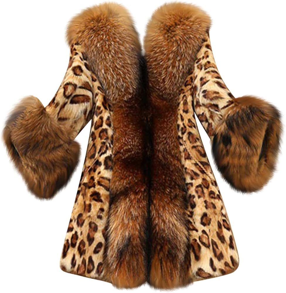 SHOPESSA Jackets for Women Faux Fur Plush Leopard Long Coat Long Mink Coat Fuzzy Sherpa Jacket Po... | Amazon (US)