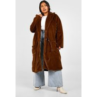 Womens Plus Faux Fur Longline Overcoat - Brown - 12 | boohoo (US & Canada)