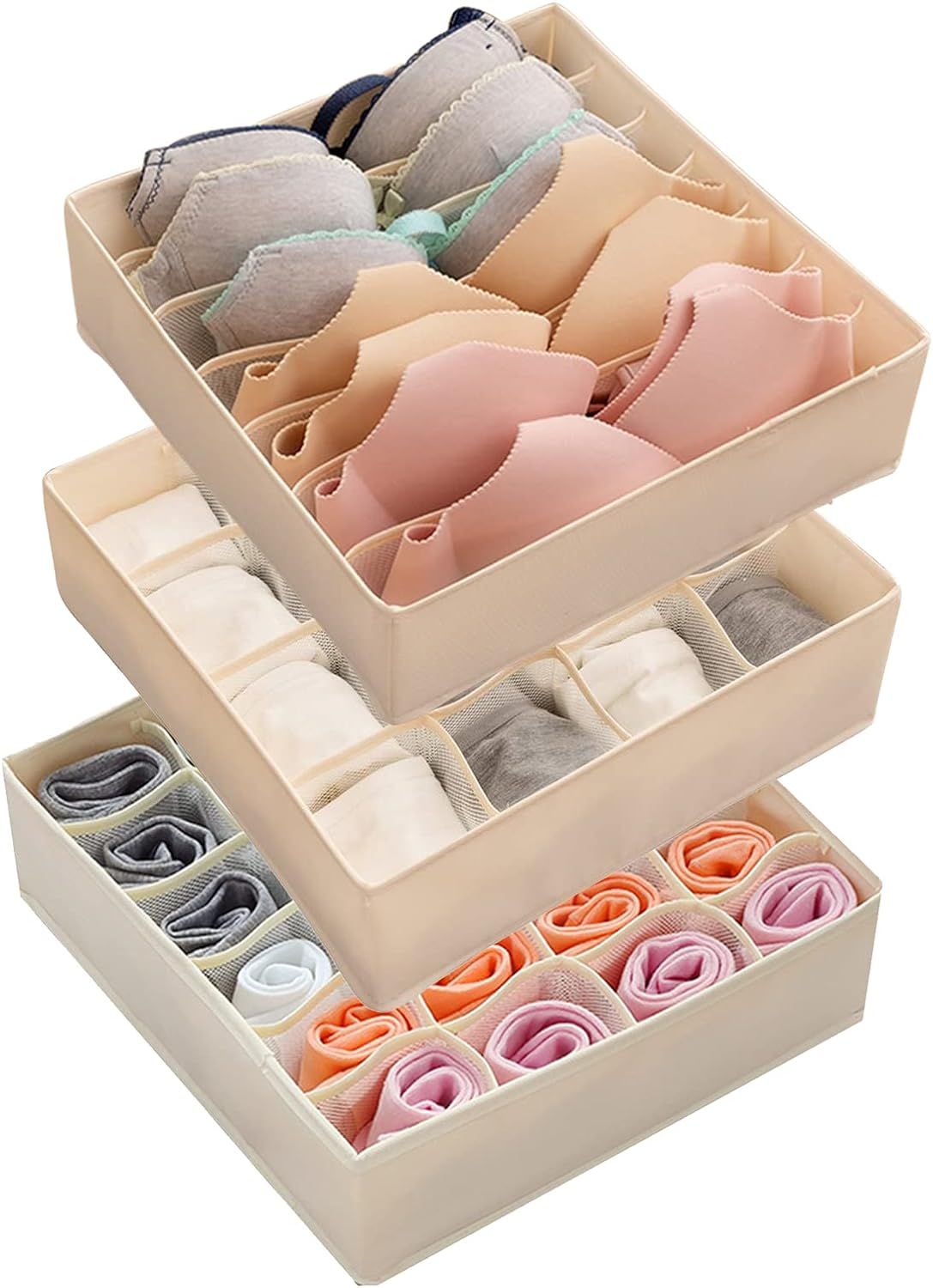 STYLIFING Bra Socks Underwear Organizer 3 Pack, Foldable Closet Organizer Drawer Soft Fabric Dres... | Amazon (US)