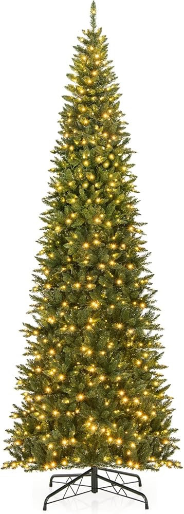 GOFLAME 12FT Prelit Pencil Christmas Tree, Artificial Xmas Tree with 800 Warm White LED Lights, 2... | Amazon (US)
