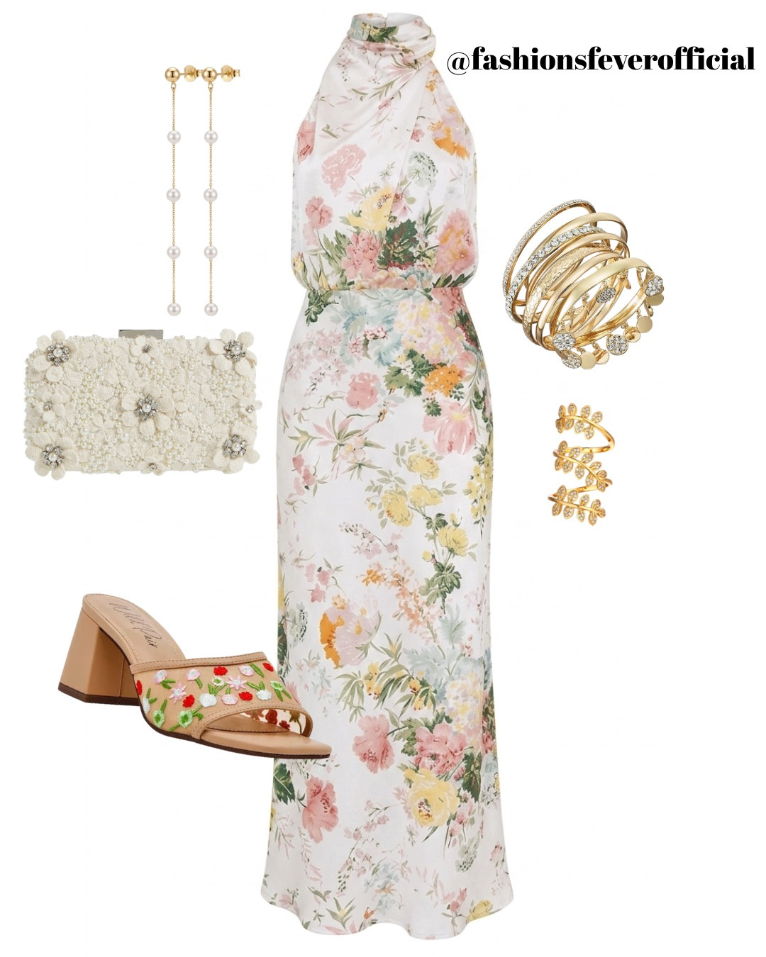 Wedding Guest Dress Summer! Effortlessly elegant and perfect for a garden wedding, this look is a masterclass in Spring/Summer sophistication. 

The center of attention is this stunning floral halter-neck maxi dress, featuring a soft, watercolor botanical print that feels fresh and airy. To keep the look polished and cohesive, we’ve paired it with textures that pop: a pearl-embellished 3D floral clutch and those incredible floral embroidered block heels for a touch of whimsical detail.
For the finishing touches, it’s all about the gold accents. The long pearl drop earrings add a linear elegance that beautifully complements the high neckline, while the stacked gold bangles and leaf-motif wrap ring bring a hint of nature-inspired glamour.

Shop the Look:
• The Dress: High-neck floral maxi in a silk-satin finish.
• The Shoes: Nude strap sandals with vibrant floral embroidery.
• The Bag: Beaded and floral-appliqué evening clutch.
• Jewelry: Multi-drop pearl earrings & textured gold statement rings.
Style Tip: Since the dress has a high halter neckline, skip the necklace and let the statement earrings and an elegant updo do all the work!
#WeddingGuestOutfıt #SpringWedding #GardenPartyStyle #FloralDress #SummerFashion #ElegantStyle #WeddingGuestInspo #LTKStyletip #LTKFashion

#LTKWedding #LTKSeasonal #LTKootd