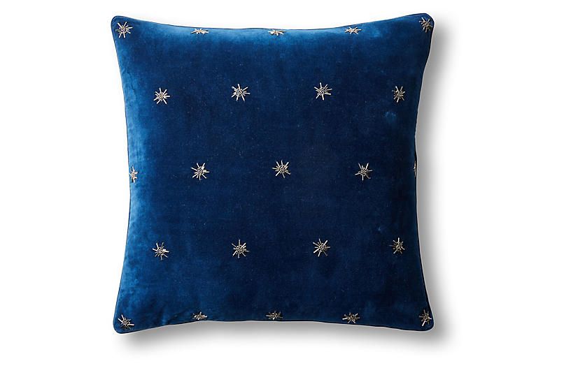 Embroidered Star 20x20 Pillow - Navy Velvet - Joanna Buchanan | One Kings Lane