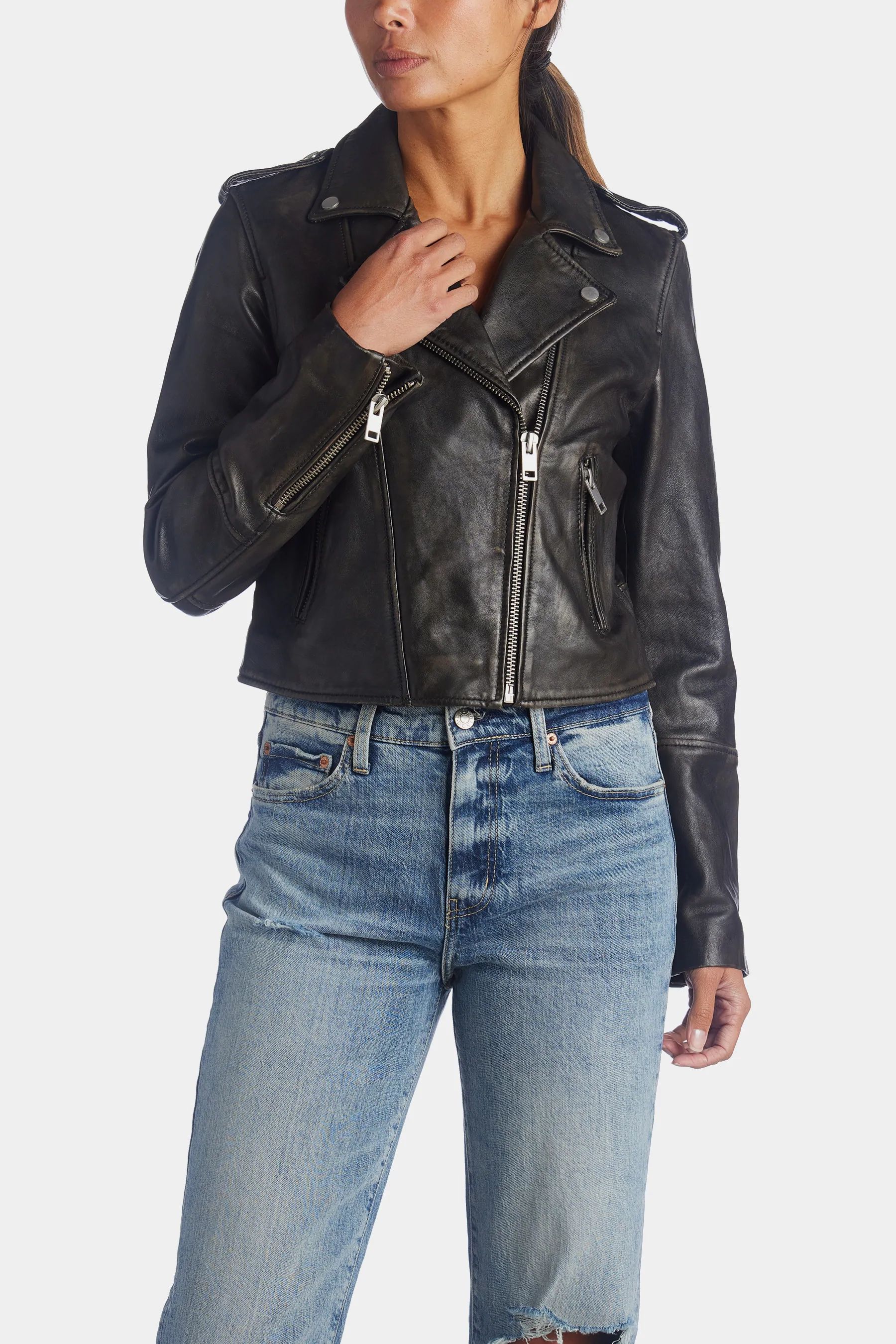 Avec Les Filles Women's Genuine Leather City Biker Jacket in Washed Black XS Lord & Taylor | Lord & Taylor