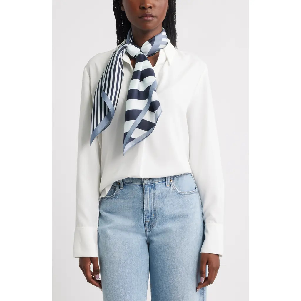 Nordstrom Stripe Square Silk Scarf in Navy Linear Print at Nordstrom | Nordstrom