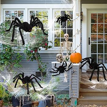 LOVKIZ Outdoor Halloween Decorations Giant Spider: Halloween Decorations Outdoor Scary, 5 PCS Gia... | Amazon (US)