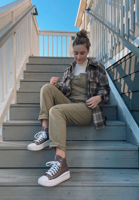 Winter OOTD 1/7! This green overalls are so cute and comfortable! I love the green and brown combo 🤎💚 Wearing a size small in all clothing items! My converse are a seasonal color version in Brazil Nut.

#LTKshoecrush #LTKSeasonal #LTKfit