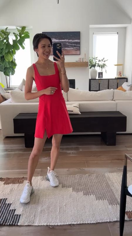 Love this athletic dress for athleisure! Flattering on, has built in shorts, adjustable straps and pockets. I love the square neckline. Wearing size XS and it fits TTS! The red color is perfect for summer! 

#LTKStyleTip #LTKActive #LTKSeasonal