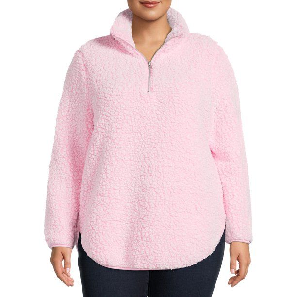 Terra & Sky Women's Plus Size Quarter-Zip Faux Sherpa Pullover - Walmart.com | Walmart (US)