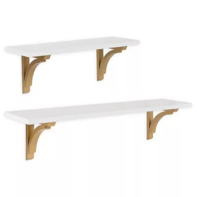 Kate and Laurel 36-Inch Corblynd Wall Shelf in White/Gold | Bed Bath & Beyond